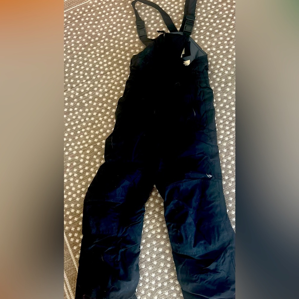 Lands' End Kids Black Snow Pants Bibs Overalls Ski Snowboard Youth Size 12
